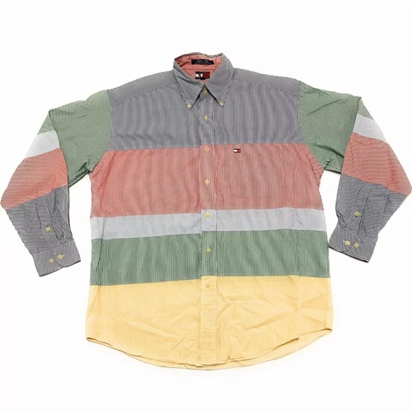Tommy Hilfiger Other - Vintage Tommy Hilfiger Striped Colorblock Button